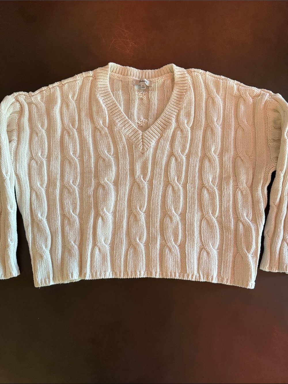 Madewell Cream Cable-Knit V-Neck Sweater